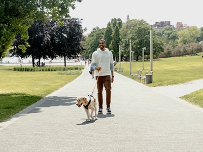 Man walking dog at dog park